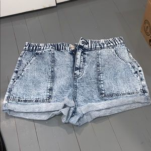 Acid-washed jean shorts